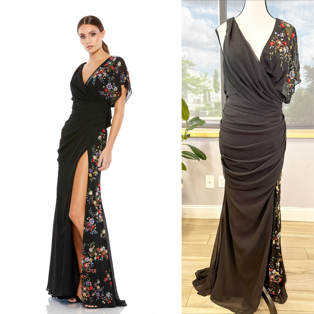 Mac Duggal FAUX WRAP MULTI COLORED BEADED FLORAL GOWN 26530 Size 14